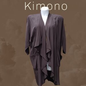 All Season Kimono Brown Waterfall Cardigan Sz M Casual Minimalist Dolman Sleeve
